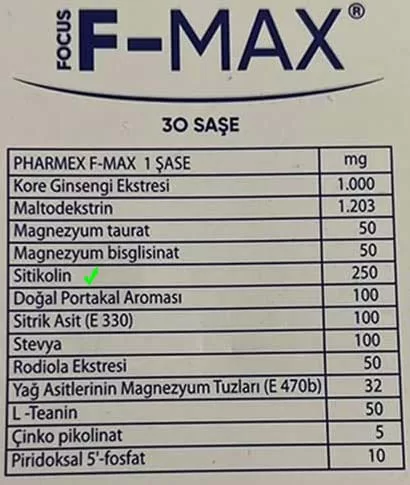 Sitikolin dikkat eksikliği, focus f-max